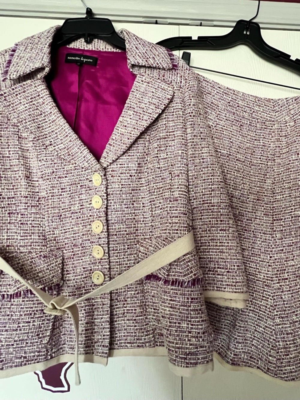 Nanette Lepore Pink Tweed Jacket with Fuchsia Lining
